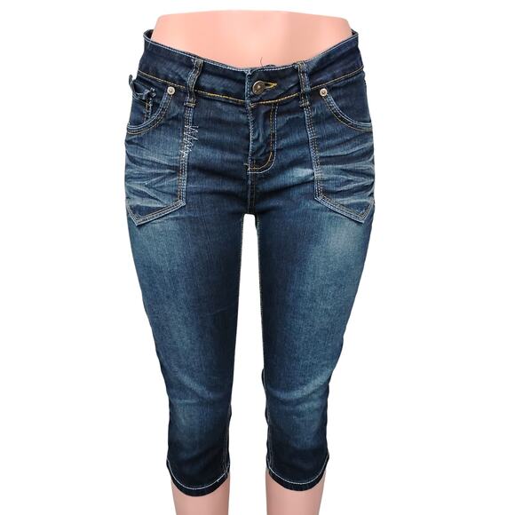 EXOCET Jeans Collection Capri Jeans Size 7 Junior Blue Wash Flap Back Pockets - Picture 1 of 13